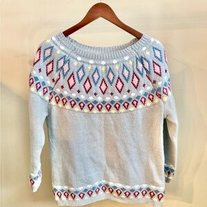 Fair Isle Nordic Sweater Gray Crewneck Soft Knit Cottagecore Women’s Small